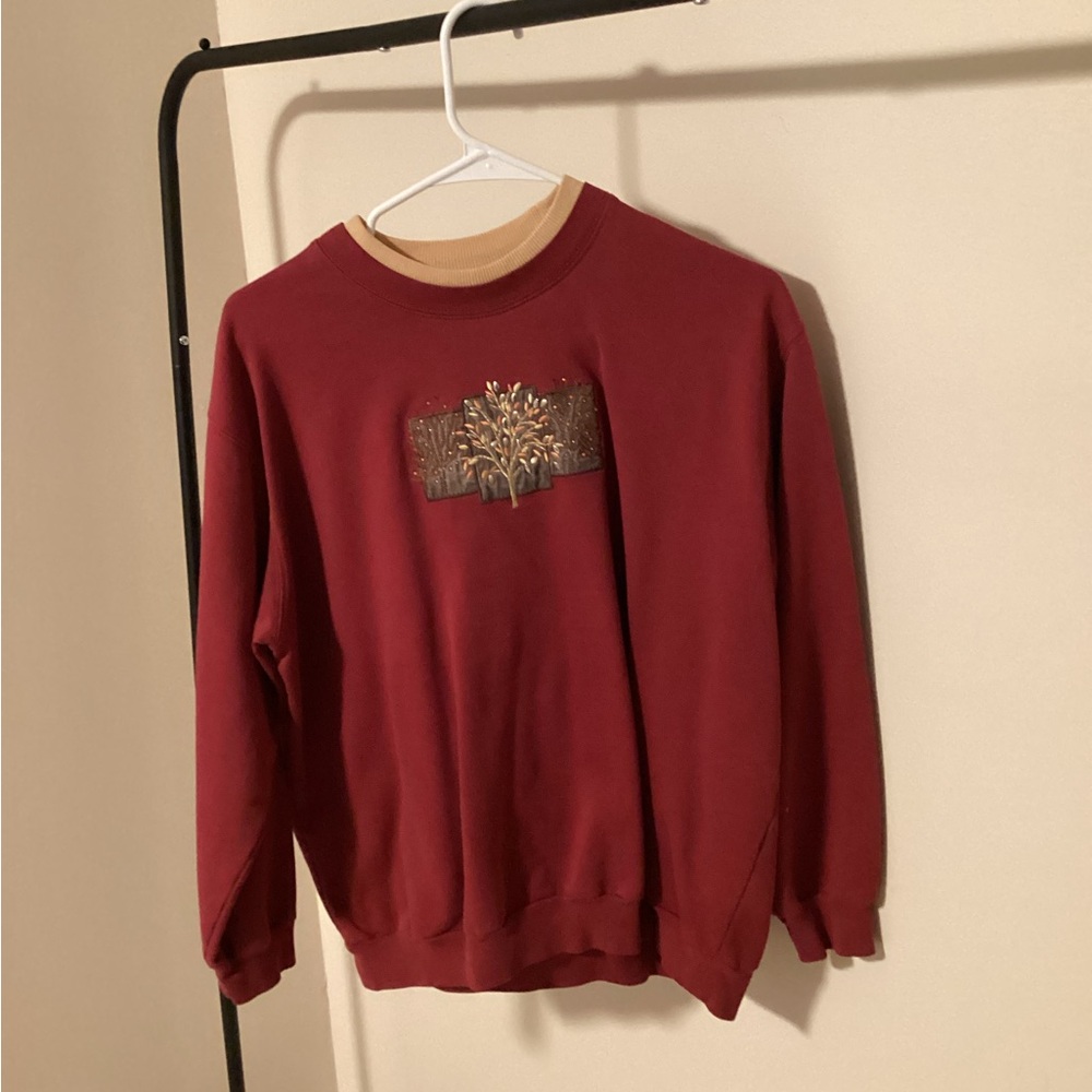 Red Sweatshirt with Embroidered Design